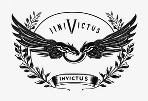 WING, SNAKE, LAUREL WREATH AND THE WORD INVICTUS tattoo idea