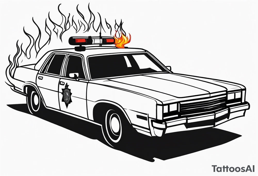 Police car on fire tattoo idea