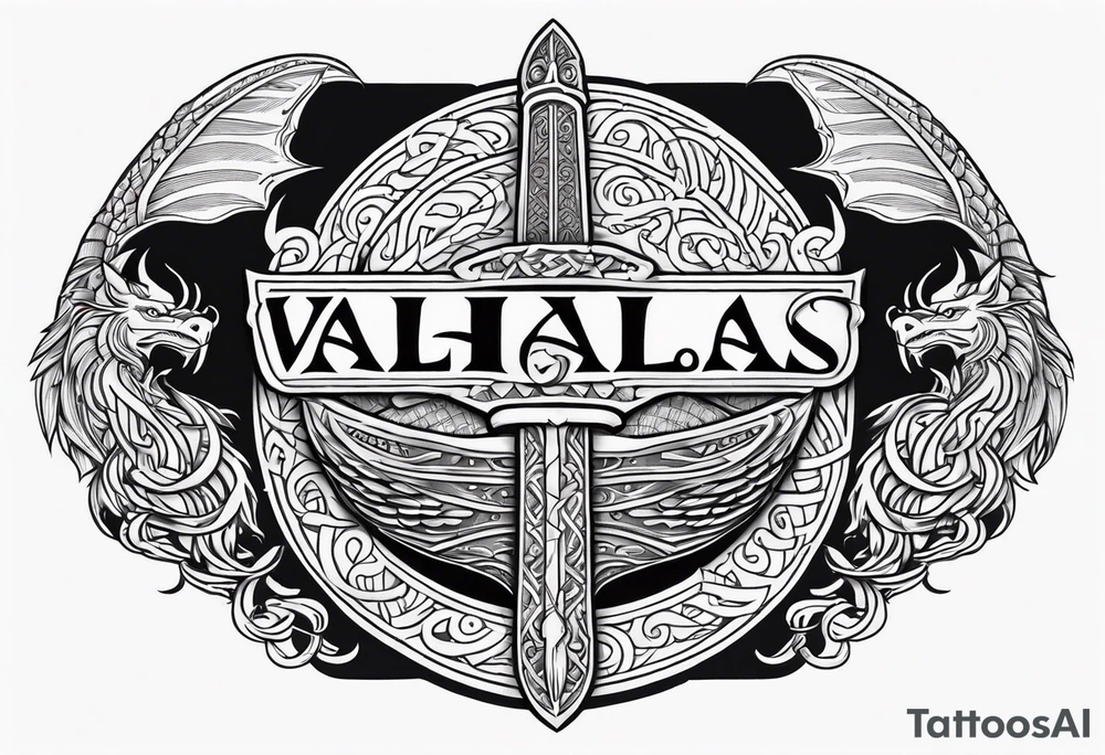 Valhalla sword shield viking ship dragon head tattoo idea Valhalla sword shield viking ship dragon head tattoo idea