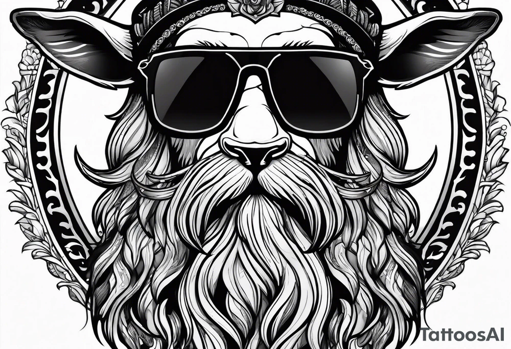 capricorn with beard and sunglasses tattoo idea