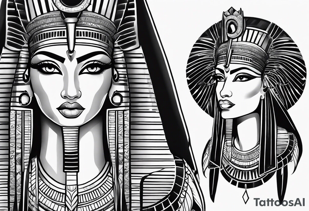 black and white Egyptian goddess Isis tattoo idea