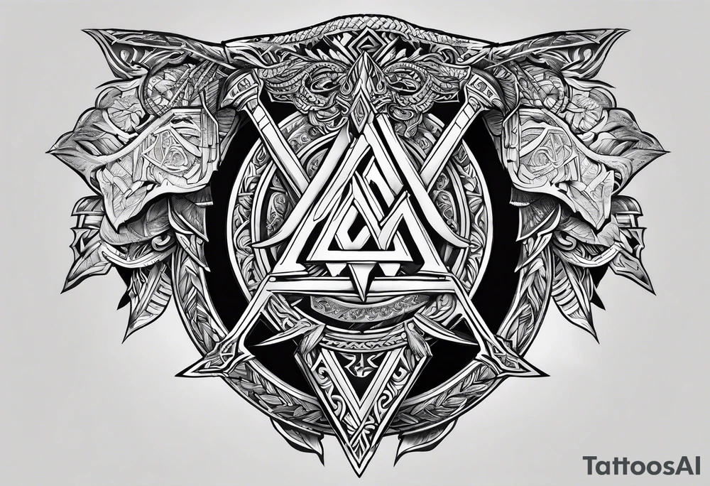 Valhalla sword shield axe Valknut tattoo idea