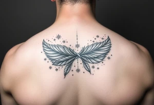 infinity symbol woven with floating feathers and stardust tattoo idea