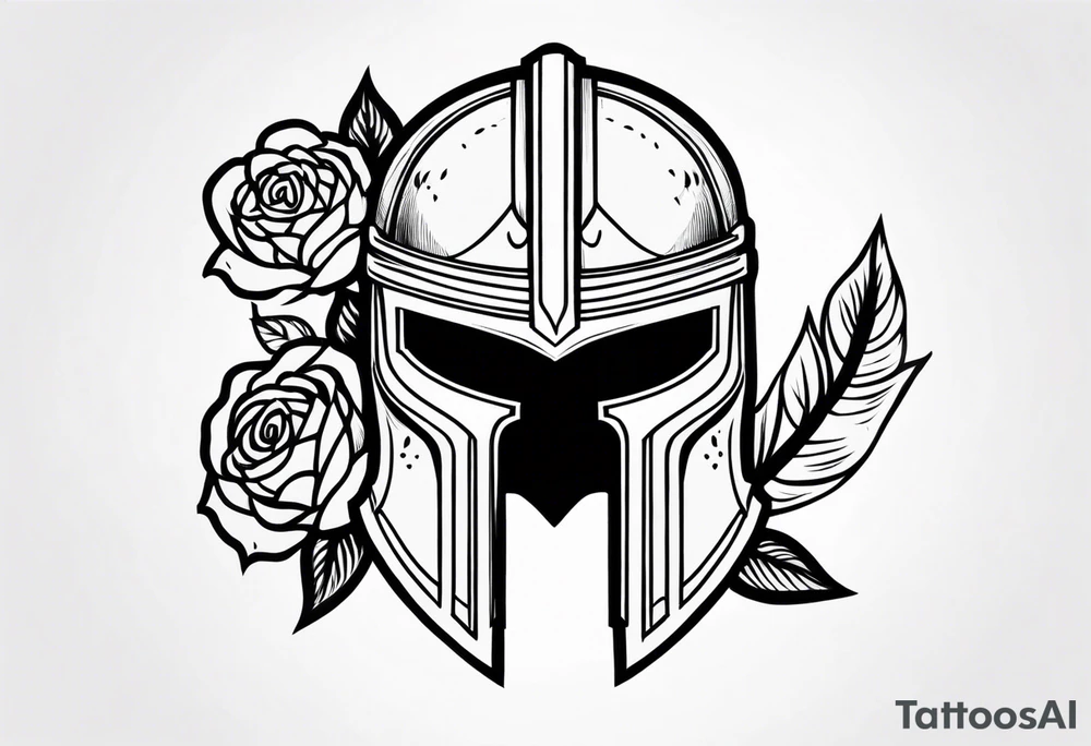 spartan helmet with roses tattoo idea