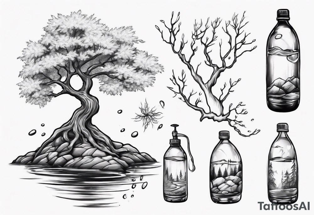 Small spring water beside an oka tree tattoo idea