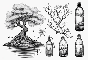 Small spring water beside an oka tree tattoo idea