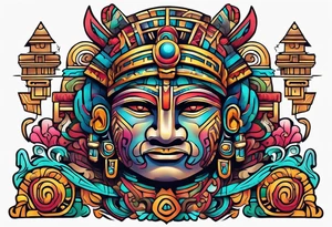 Colorful Mayan god hieroglyph tattoo idea