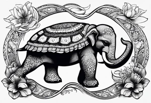 Sea turtle with 4 elephants on its shell holding the world tattoo idea
