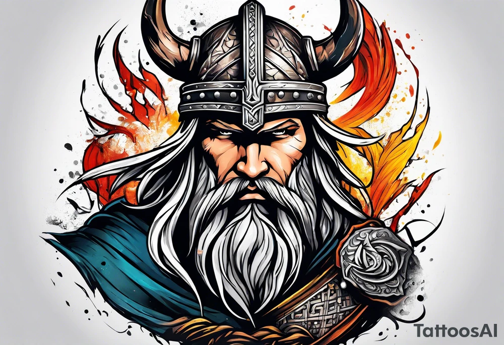 Viking warrior fighting tattoo idea