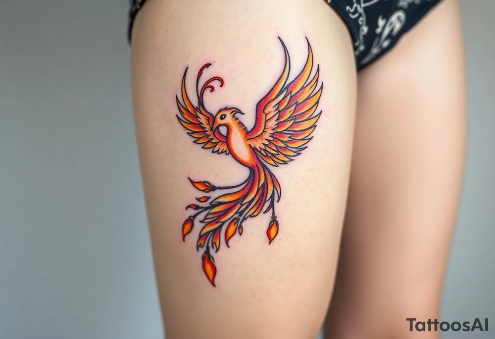 magnificent phoenix rising from golden flames with trailing embers tattoo idea