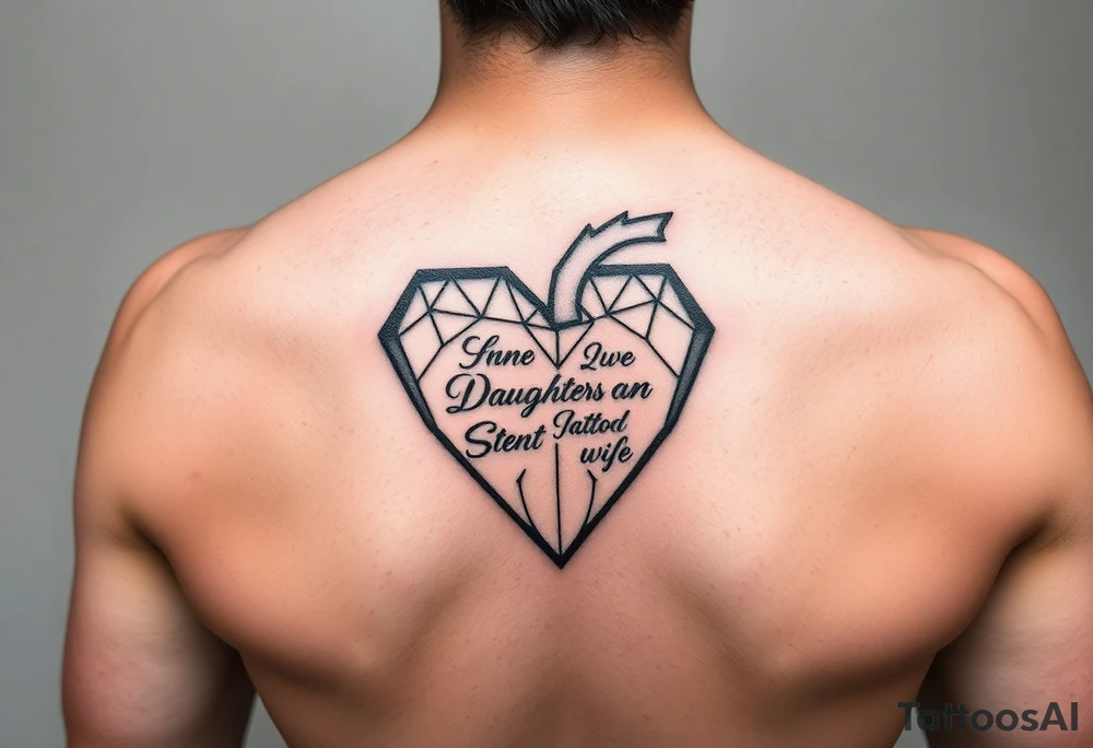 I want a tattoo for over my heart that symbolizes the fact that I have a stent in how important my wife and two kids are to me. I want the geometric design to resemble a stent with the names of my two daughters and wife Tying in together to wrap around my heart tattoo idea