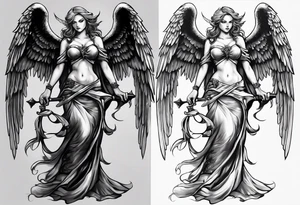 angry angel standing tattoo idea