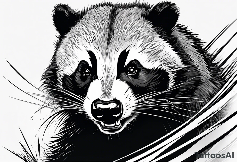 Draw me badger/wolverine with aggressive full body show, killer face with cute smile, very long nails and he attacks like a Turkish gladiator to enemy and also he has very deadly looking. The only weapon is his braveness he fights with his nails. tattoo idea