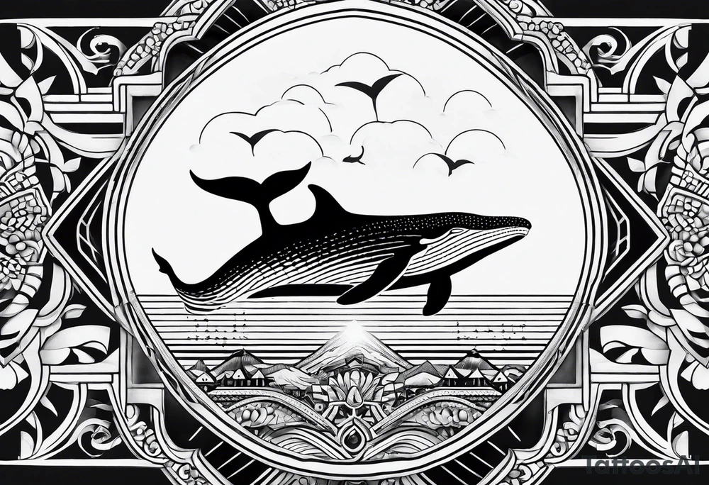 nordic geometric whale sleeve tattoo idea