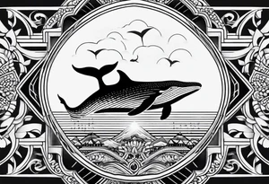 nordic geometric whale sleeve tattoo idea