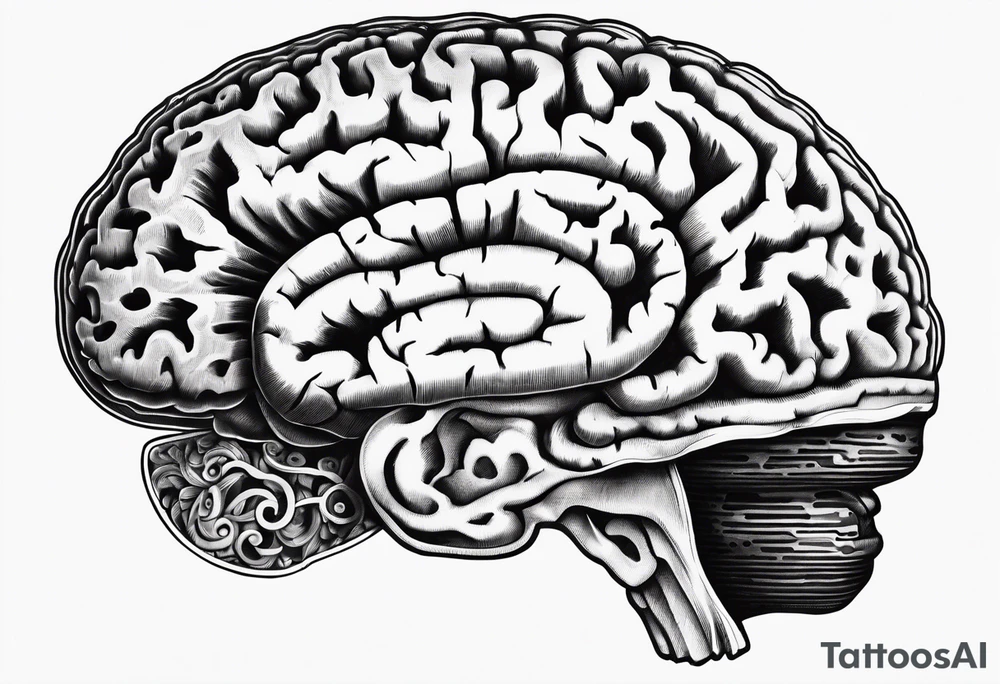 Anatomical brain in media sagittal section tattoo idea