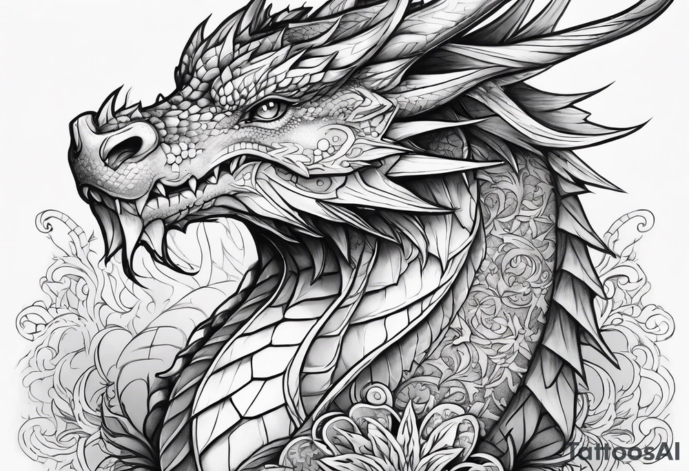 dragon cute , celestial, cross, snowflake tattoo idea