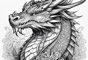 dragon cute , celestial, cross, snowflake tattoo idea