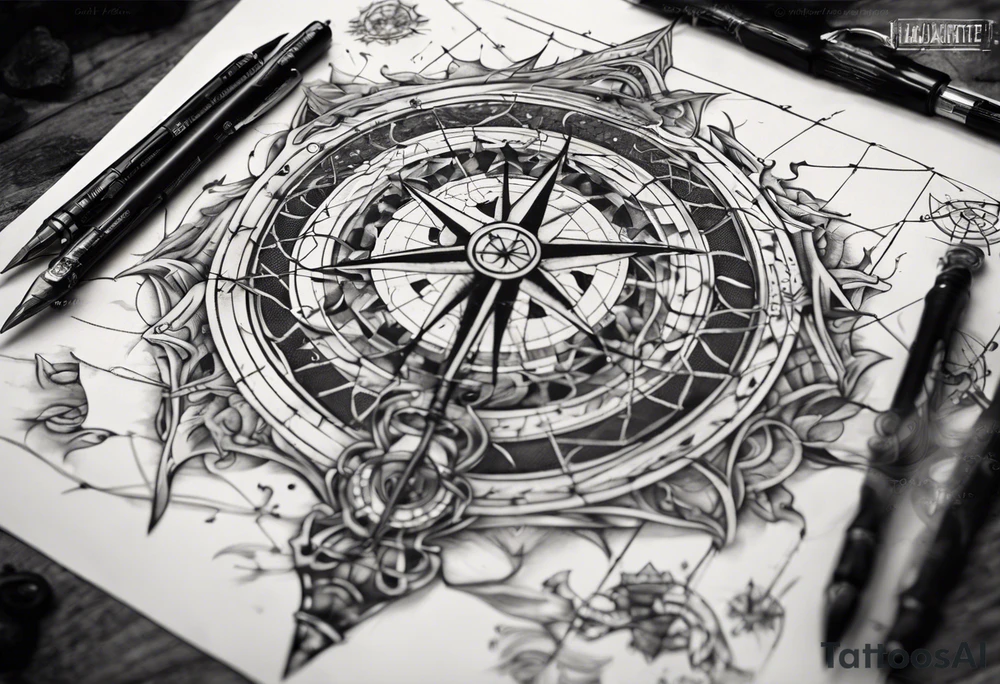 Landkarte mit koordinatennetz, im alten pergamentstyle tattoo idea