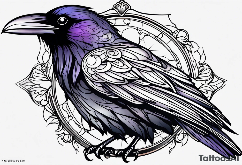 Raven outline with less feather details tattoo idea