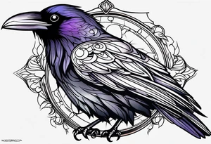 Raven outline with less feather details tattoo idea