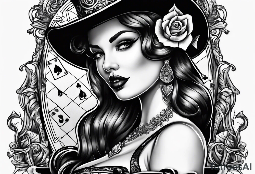pinup style queen of spades tattoo idea