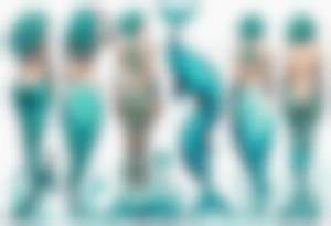 a tall woman made of water with turquoise hair standing on the back of a whale tattoo idea