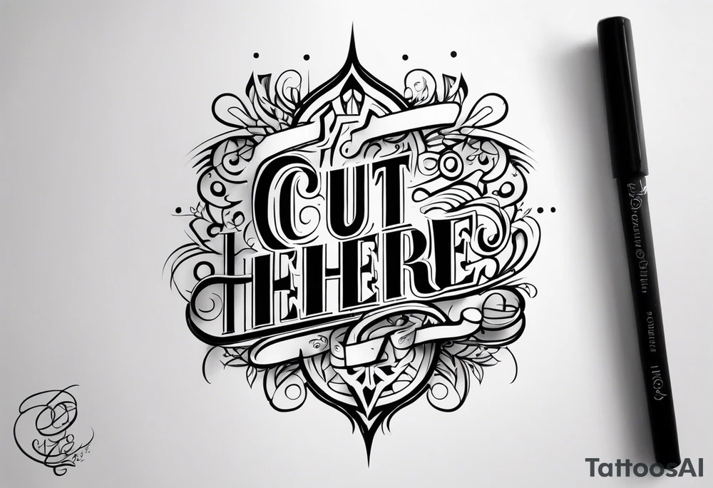 "Cut here" lettering tattoo design tattoo idea