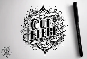 "Cut here" lettering tattoo design tattoo idea