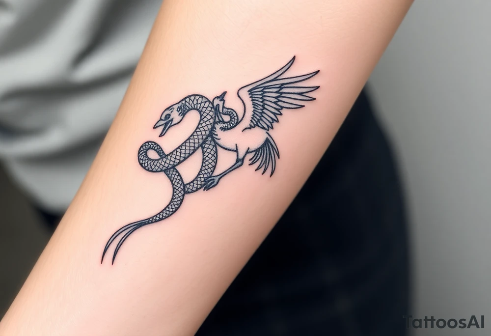 A snake and crane tattoo idea