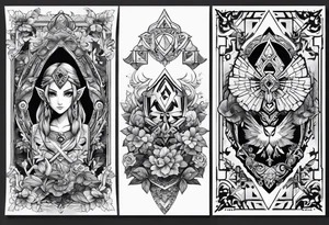 Legend Of Zelda arm sleeve tattoo idea