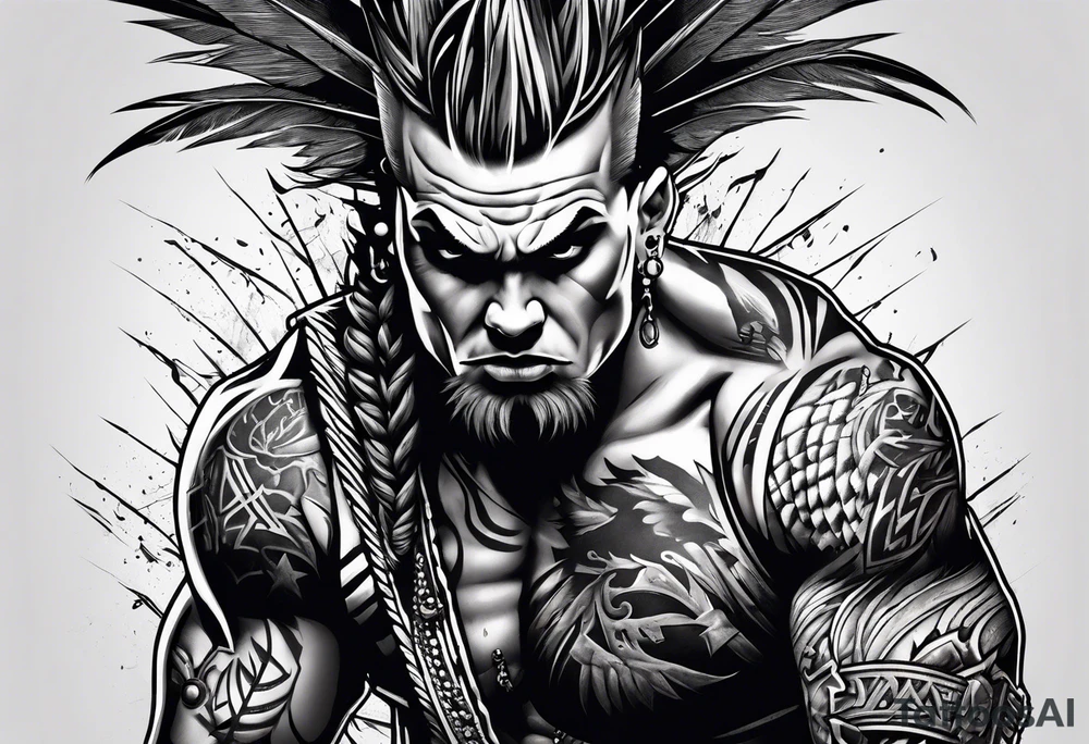 a mad mohawk axeman trying to attack you tattoo idea