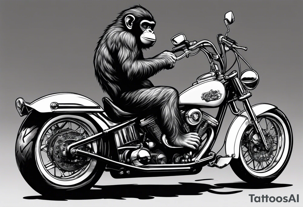 Monkey riding a chopper motorcycle with sunglasses on, a cigarette hanging out of his mouth tattoo idea