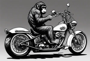 Monkey riding a chopper motorcycle with sunglasses on, a cigarette hanging out of his mouth tattoo idea