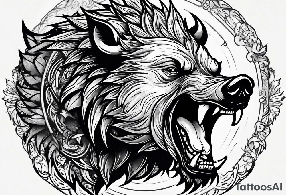 angry boar front tattoo idea