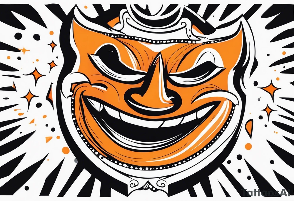 Laughing mask that is orange and black simplistic tattoo idea