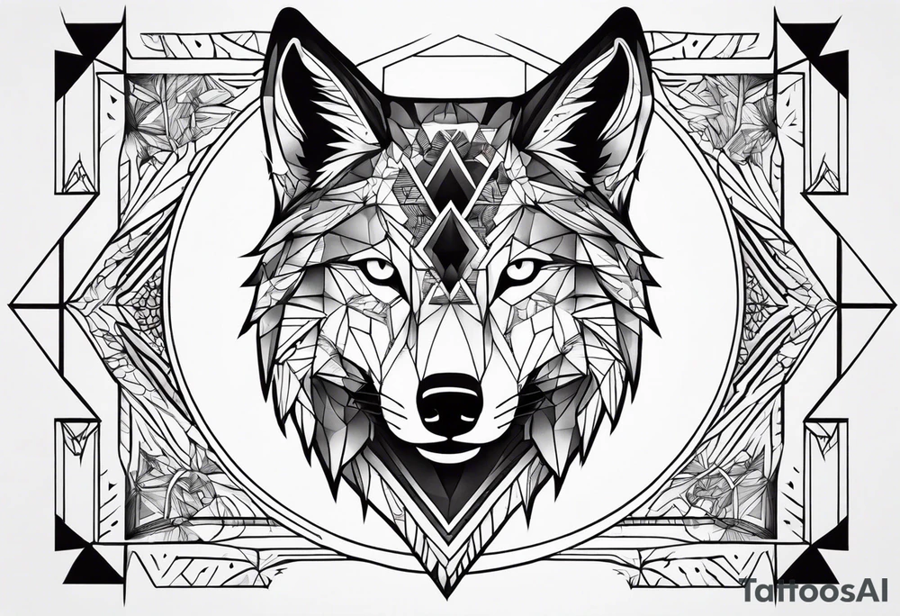 with a geometric wolf and a pattern around it tattoo idea with a geometric wolf and a pattern around it tattoo idea