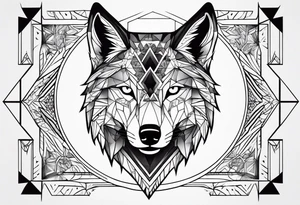 with a geometric wolf and a pattern around it tattoo idea