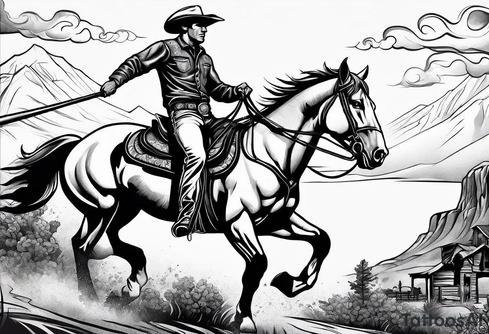 Cowboy riding off on a horse with shotgun tattoo idea