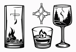 christian 
cross; campfire, golf, campfire, whiskey glass tattoo idea