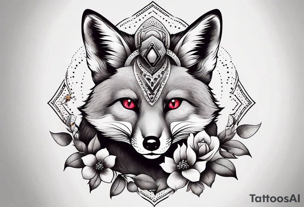 Fox with a honeybee and a ruby tattoo idea