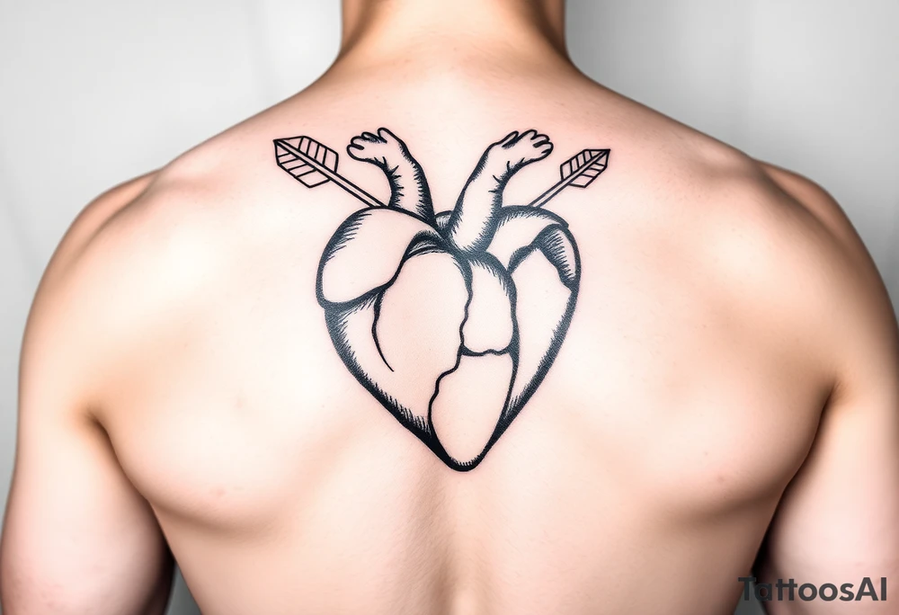 Detailed heart with an arrow inside tattoo idea