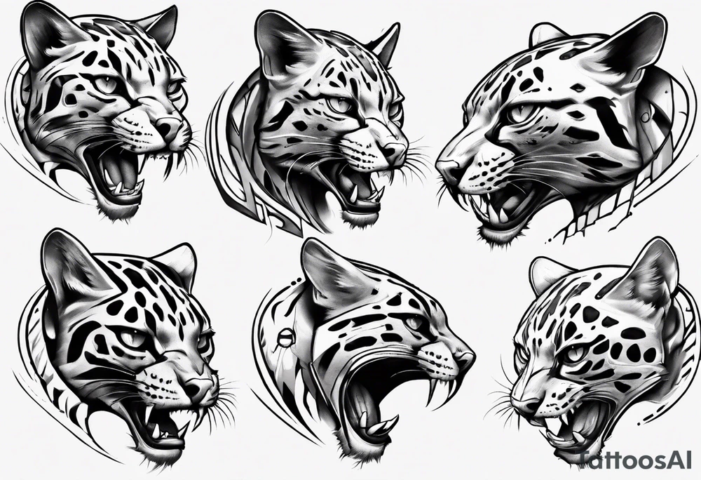cybernetic ocelot full body roar tattoo idea