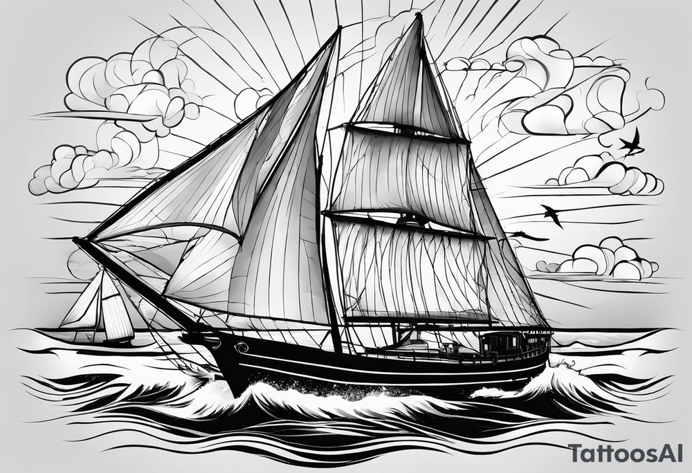 voilier avec phare marin imbriqué dans une voile. tattoo idea