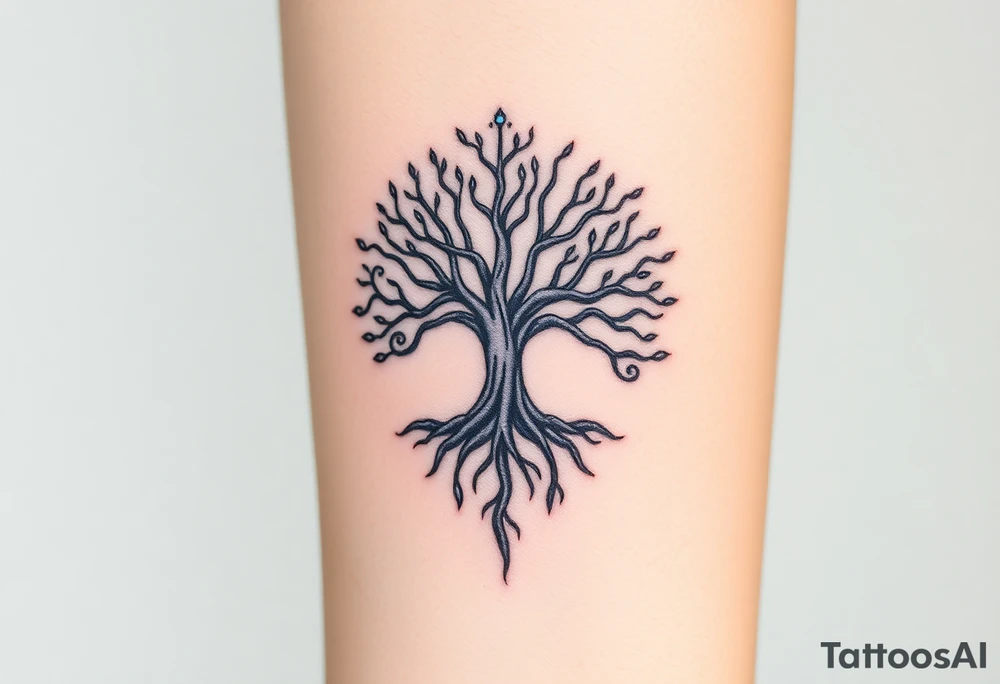 mystical tree of life with cosmic roots and celestial branches tattoo idea
