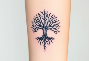 mystical tree of life with cosmic roots and celestial branches tattoo idea