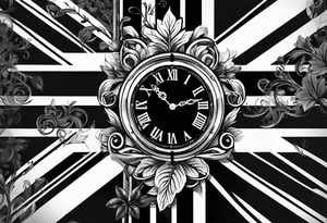 union jack key leaves clock tattoo idea