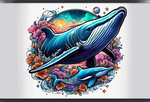 whales in outer space tattoo idea