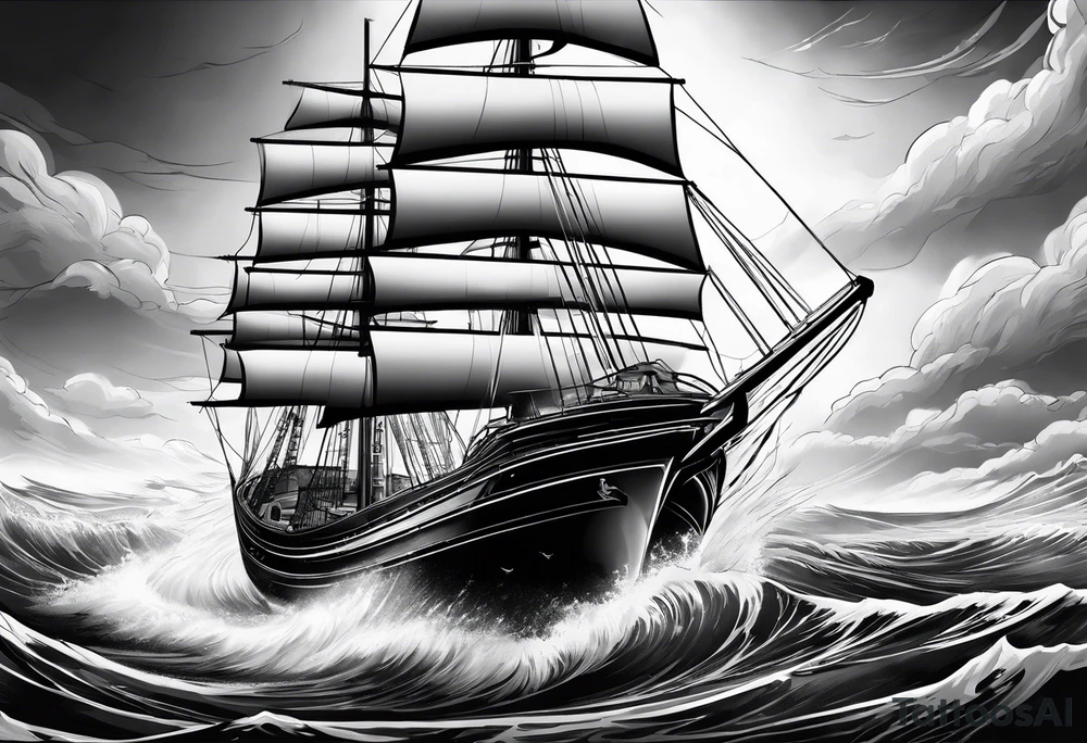 boat on stormy seas tattoo idea