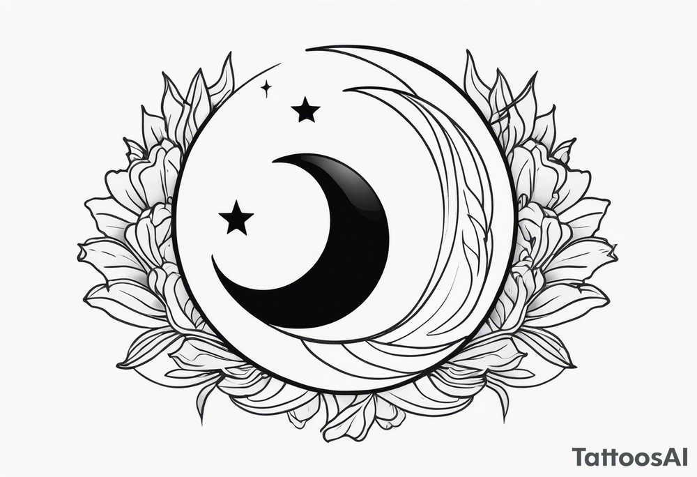 Sun and crescent moon with vintage line along with yin yang. tattoo idea